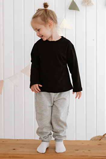 Lilabio Black T-Shirt with Long Sleeves and Cotton for Girls
