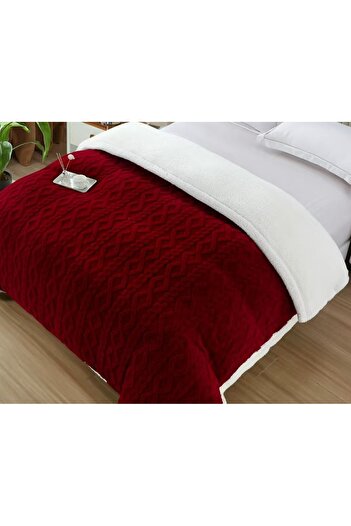 CHIRASO Cocolino Blanket with Fur Inside, Embossed Knitted Pattern, 200x230cm Soft and Warm