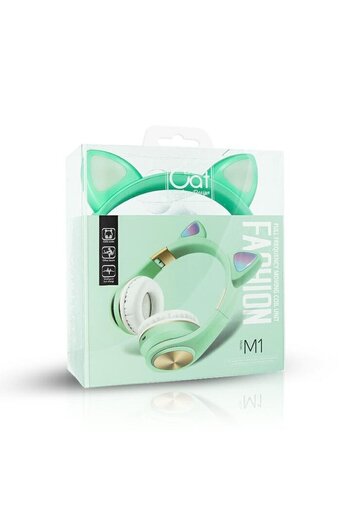 Bibilel Wireless Headphones with Cat Ears, Bluetooth 5.0, Mint Green, ATX-BBL3073