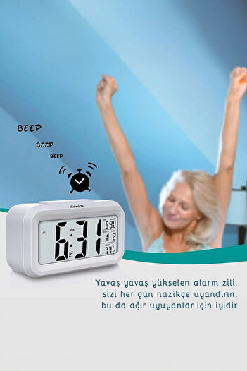 Eagle Epic Dijital Masa Saati - Fotoselli, Alarmlı, Işıklı, Termometre ve Takvim İçeren Çalar Saat Gece Işıklı