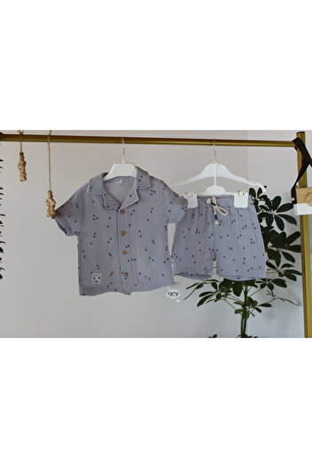 genybaby Baby Boy Shirt Shorts Set - Short Sleeve Summer Set of 2 - 100% Linen