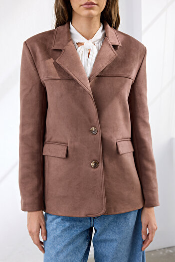 Trendyol Collection Σκούρο καφέ Άνετο Παλτό Suede Blazer TWOAW26BC00001