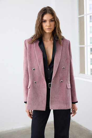 Trendyol Collection Dusty Rose Double Breasted Closure Regular/Normal Fit Corduroy Blazer Jacket Twoaw26Bc00031