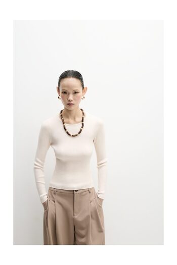 LEFTIES Women's Crew Neck Ribbed Sweater