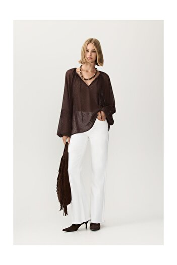 LEFTIES Woman Dotted Mesh Lace Blouse