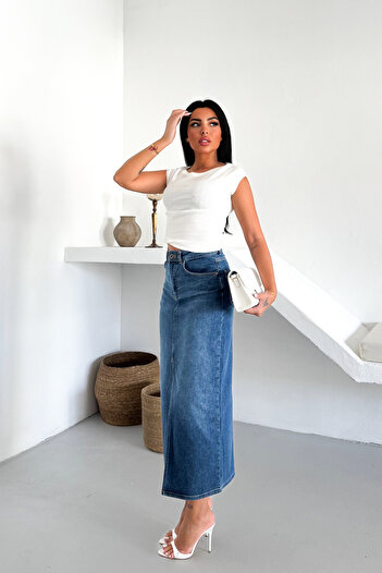 HLT JEANS Світло-блакитна жіноча спідниця прямого крою з високою талією, довжина максі, джинсова MERRY-4092