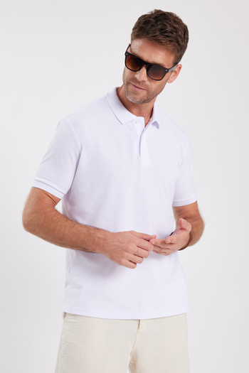 Tudors Men's Regular Fit Classic Cut Cotton Soft Textured Cool Holding Fabric Solid White Polo Neck T-Shirt