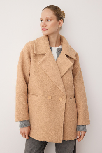 Trendyol Collection Vizon Buklet Kruvaze Oversize Midi Płaszcz TWOAW26KB00070