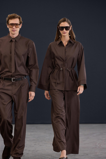 Trendyol Collection Trendyol Studio Кафява раирана риза с регулируема талия TWOAW26GO00105