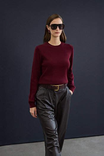 Trendyol Collection Trendyol Studio Burgundy Wool Crew Neck Soft Textured Knitwear Sweater Twoaw26Kz00250