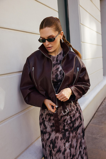 Trendyol Collection Καφέ Oversize Μορφή Τεχνητό Δερμάτινο Bomber Λεπτό Μπουφάν TWOAW26MO00053