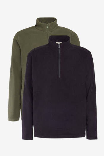 AC&Co / Altınyıldız Classics Men's 2-Pack Standard Fit Stand Collar Cold-Proof Sweatshirt Fleece Black-Khaki