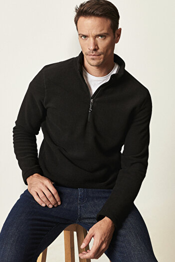 AC&Co / Altınyıldız Classics Men's 2-Pack Standard Fit Stand Collar Cold-Proof Sweatshirt Fleece Black-Light Melange