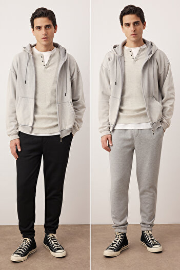 Trendyol Collection Μαύρο-γκρι FleecE SwEAtPants - Ελαστικό πόδι, χοντρό εσωτερικό, πακέτο 2 TMNAW25EA00004