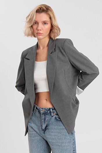 Trendyol Collection Anthracite Striped Lined Regular Fit Woven Blazer Jacket Twoaw26Bc00042