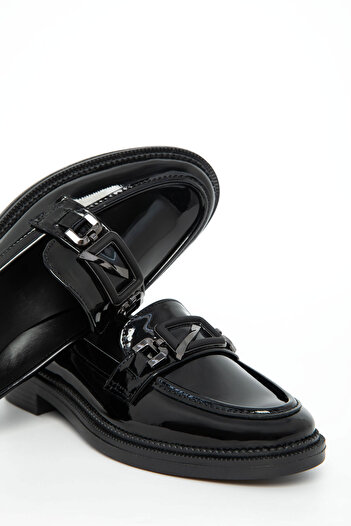 SOHO Black Patent Leather Women's Loafer Shoes 21095