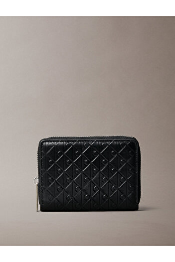 Calvin Klein Men Black Emblem Emboss Zip Coin Pouch