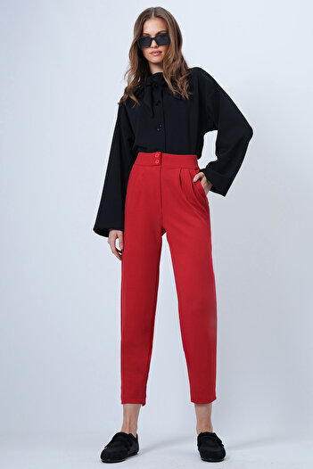 Trend Alaçatı Stili Women's Red High Waist Carrot Pants ALC-X11148