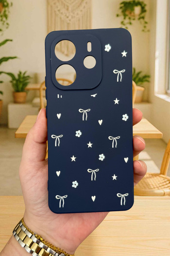 Vip Case Xiaomi Redmi Note 14-Mini Bow Patterned Silicone Shock Absorbing Classic Protected Rubber Case277