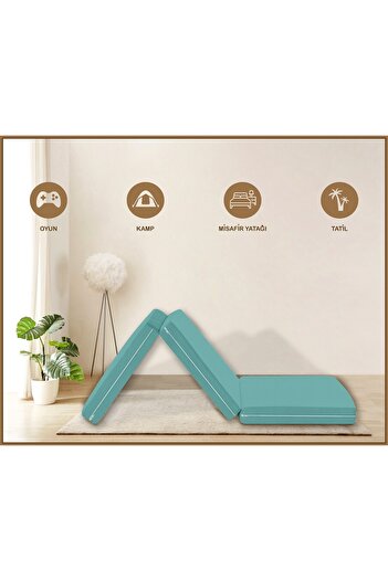 Evim Canvas Turquoise Zippered Foldable Floor Bed Floor Cushion 70X180X10Cm