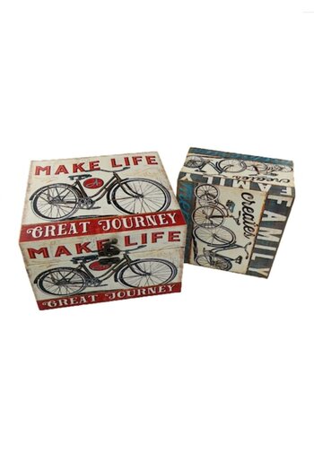 Empire of design - Set of two wooden boxes, Make Life print, ideal for decoration, for storage