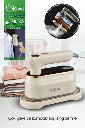 Kiwi 2-in-1 Steam Travel Iron & Vertical Iron Wrinkle Remover Portable Cream Ksi-646
