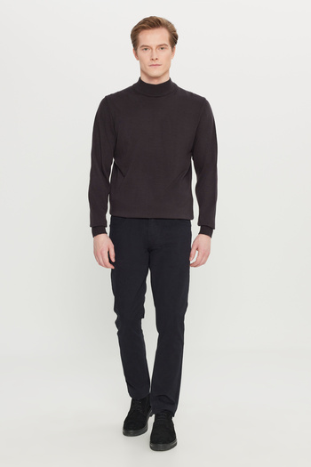 ALTINYILDIZ CLASSICS Men's Brown Non-Pilling Standard Fit Normal Cut Half Turtleneck Knitwear Sweater