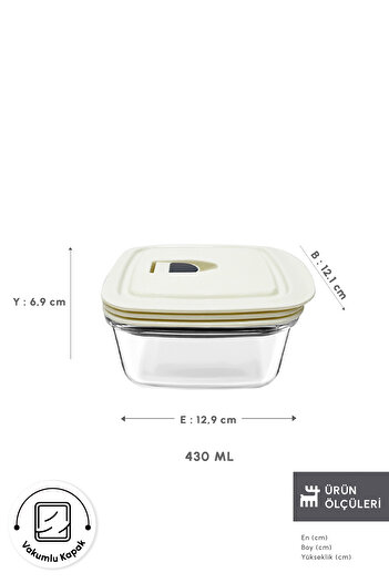 Karaca Cream Vacuum Lid Glass Storage Container 0.43 Lt