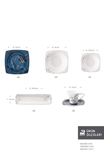 Karaca Fine Pearl Midnight 26 Pieces Pearl Breakfast Set for 6 People Square