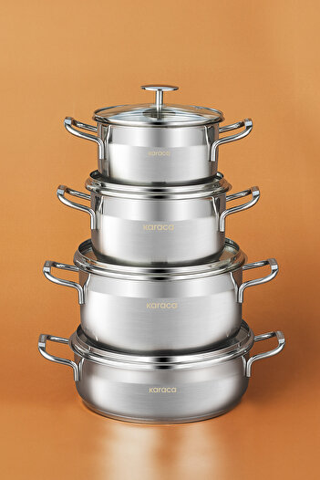 Karaca Arven 8 Piece Steel Cookware Set with Induction Base