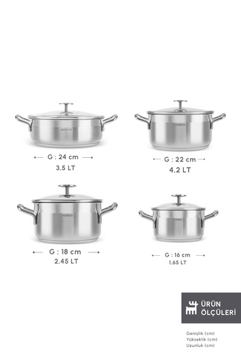 Karaca Arven 8 Piece Steel Cookware Set with Induction Base