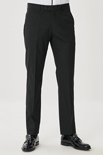 AC&Co / Altınyıldız Classics Men's Black Regular Fit Regular Cut Stretchy Classic Pants with Side Pockets