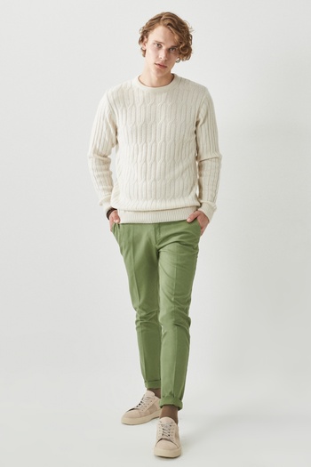 ALTINYILDIZ CLASSICS Men's Green Slim Fit Slim Fit Dobby Side Pocket Casual Trousers