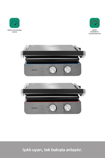 HOMEND Grilliant 1344h Inox Body, Cast Iron Removable Plate Toaster and Grill Machine