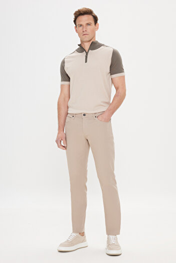 AC&Co / Altınyıldız Classics Erkek Taş 360 Derece Her Yöne Esneyen Slim Fit Dar Kesim Diyagonal Desenli Esnek Pantolon