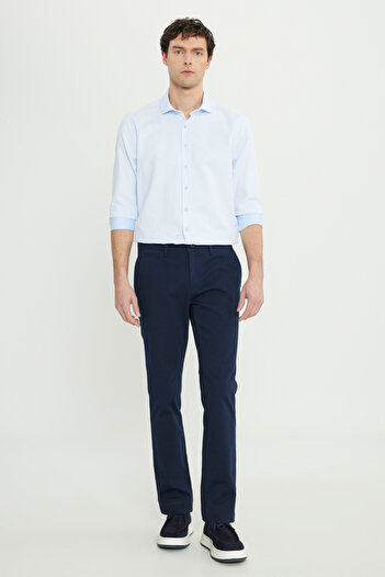 ALTINYILDIZ CLASSICS Men's Navy Blue Cotton Slim Fit Slim Fit Dobby Side Pocket Stretch Casual Trousers