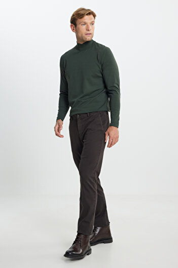 ALTINYILDIZ CLASSICS Slim Fit Slim Fit Βαμβακερό εύκαμπτο καφέ παντελόνι Dobby στο πλάι