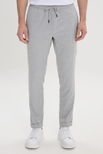 AC&Co / Altınyıldız Classics Men's Gray Slim Fit Comfortable Cut Waist Tied Side Pocket Jogger Pants