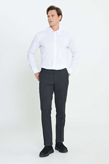 ALTINYILDIZ CLASSICS Anthracite Flannel Slim Fit Men's Trousers with Hidden Waist Rubber and Side Pockets