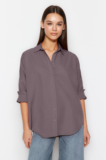 Trendyol Collection Oversize Anthracite Cotton Woven Shirt - Wide Fit TWOSS22GO0669