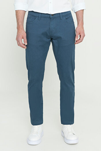 AC&Co / Altınyıldız Classics Men's Slim Fit Petrol Color 5 Pocket Cotton Canvas Chino Pants - Flexible