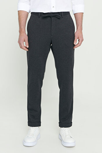 AC&Co / Altınyıldız Classics Men's Anthracite Slim Fit Narrow Cut Tie Waist Flexible Trousers