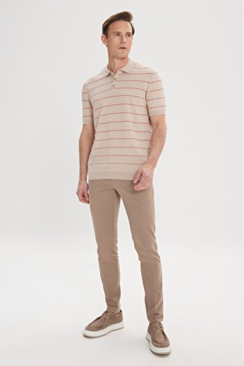 AC&Co / Altınyıldız Classics Μπεζ Slim Fit Πλαϊνές τσέπες Ευέλικτο ανδρικό παντελόνι Dobby