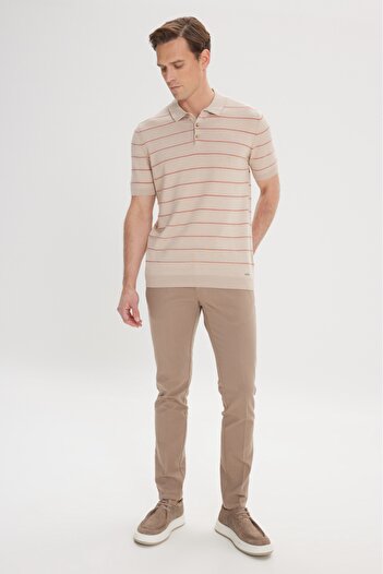 AC&Co / Altınyıldız Classics Erkek Bej Slim Fit Dar Kesim Yan Cepli Pamuklu Esnek Armürlü Pantolon