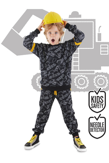 Denokids Boy's Black Tracksuit Set - Cars
