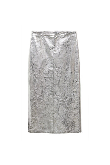MANGO Woman Fusta midi metalica