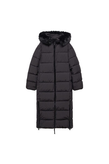 MANGO Woman Quilted anorak with artificial fur hood