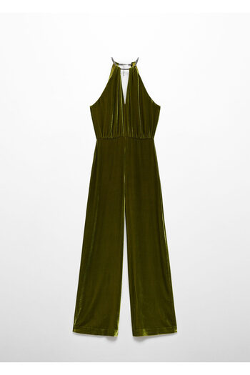MANGO Woman Halter collar velvet jumpsuit