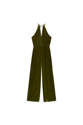 MANGO Woman Halter collar velvet jumpsuit