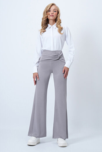 Trend Alaçatı Stili Women's Gray Waist Knot Detailed Modal Trousers Alc-X14524